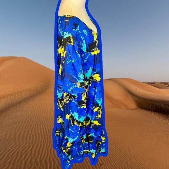 Christopher John Rogers for Target Blue Floral Puff Sleeve Dress Size 24 / 26 - Picture 13 of 14